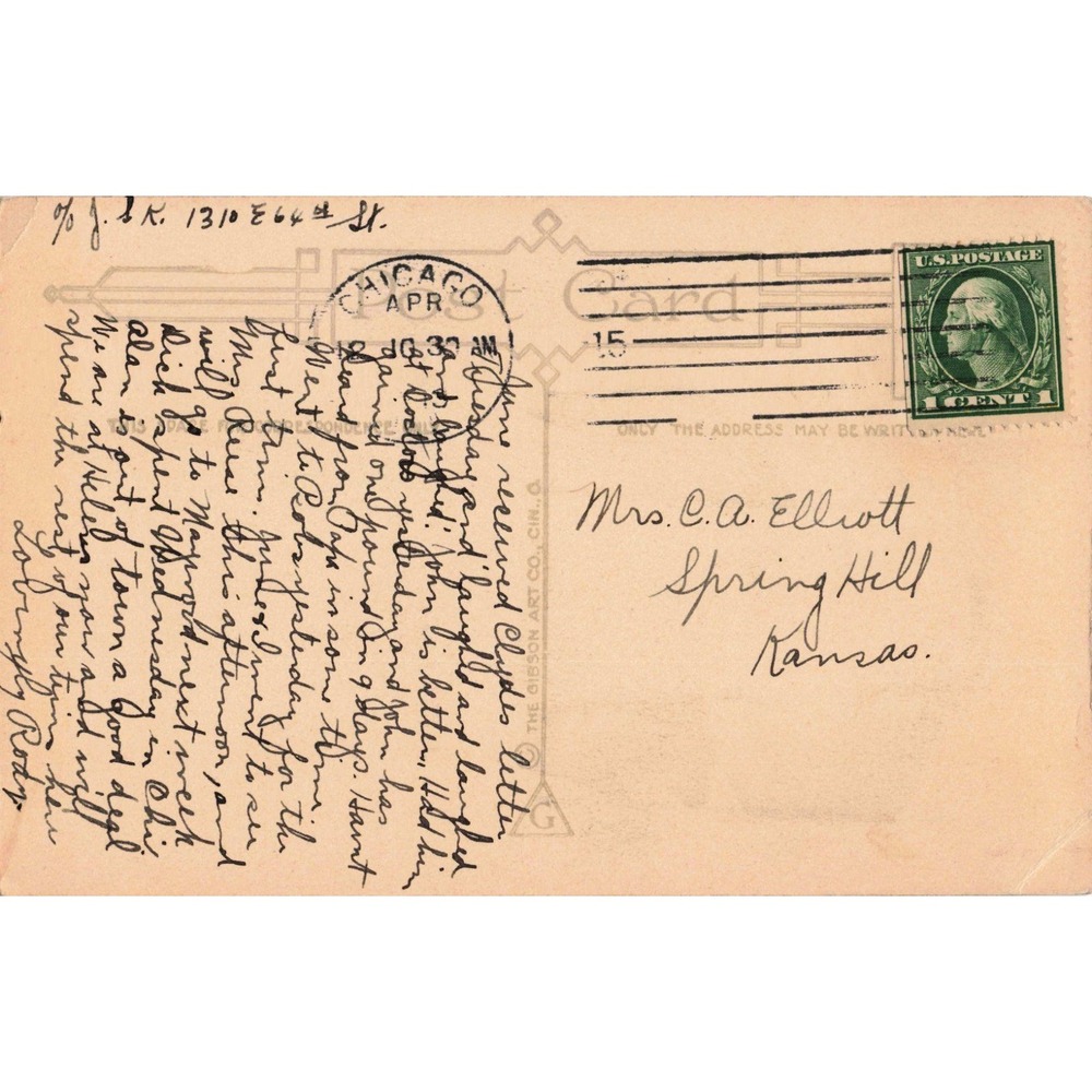 Vintage Gibson Art Co Dutch Boy Dog Windmill Postcard Chicago 1910 Postmark - Picture 2 of 2